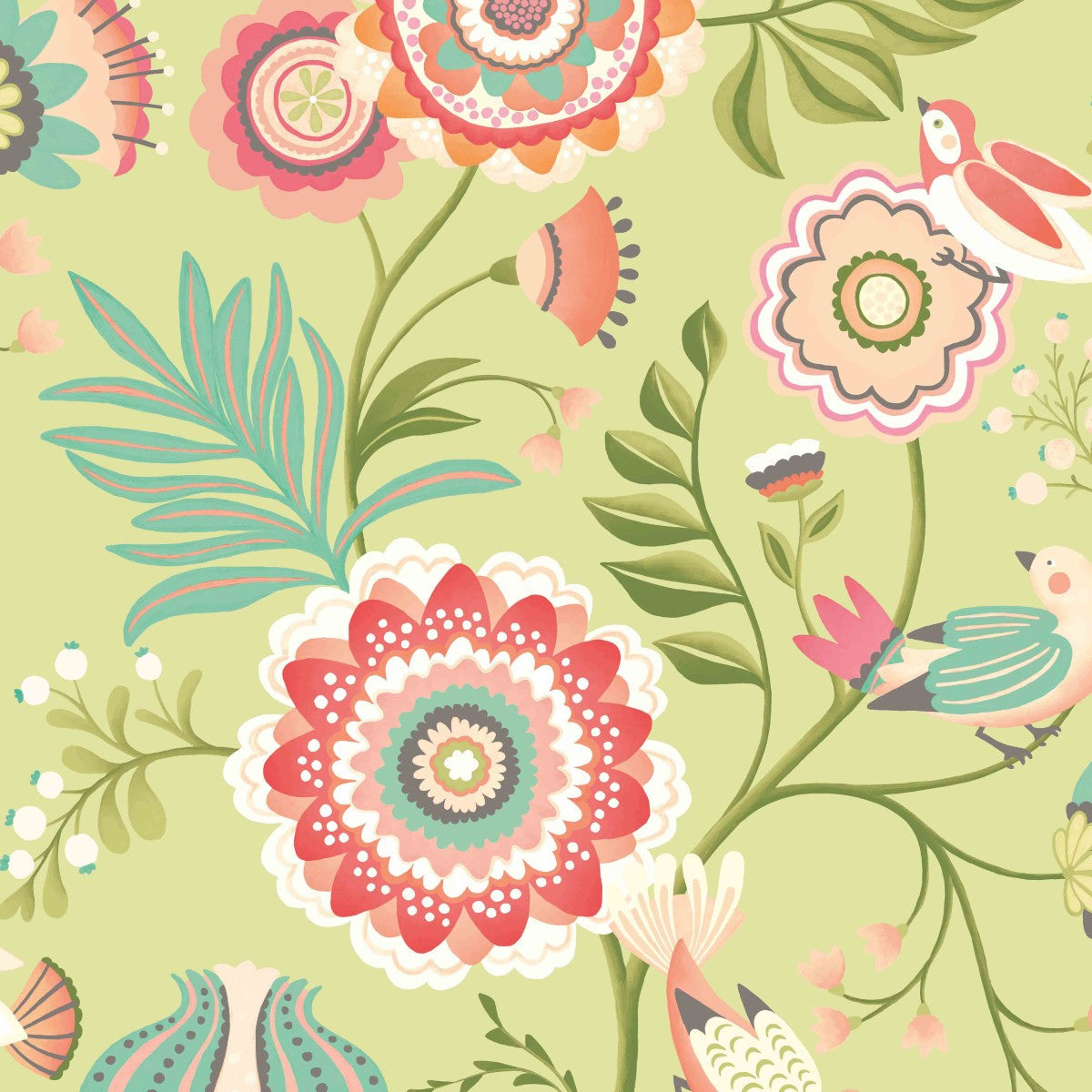 IKA50108W Ichika Trail Coral & Apple Wallpaper by Ohpopsi