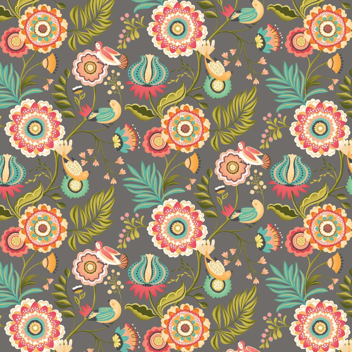 IKA50110W Ichika Trail Charcoal & Teal Wallpaper by Ohpopsi