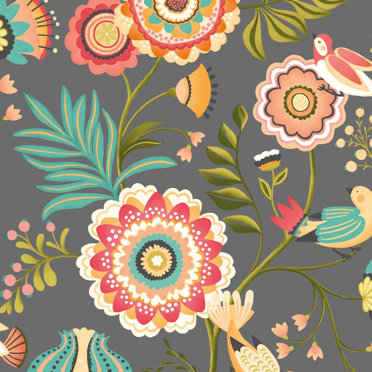 IKA50110W Ichika Trail Charcoal & Teal Wallpaper by Ohpopsi