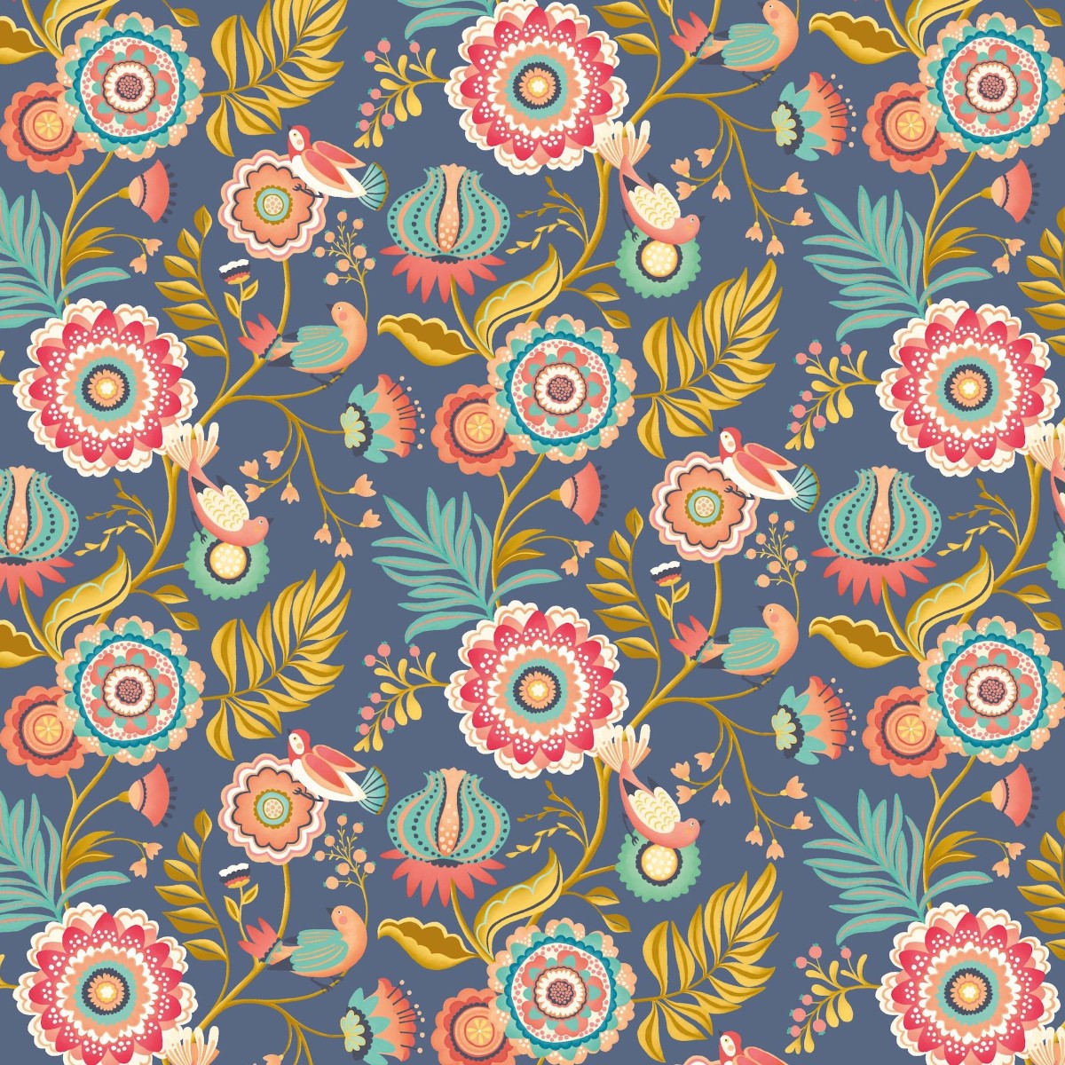 IKA50111W Ichika Trail Royal Blue & Gold Wallpaper by Ohpopsi