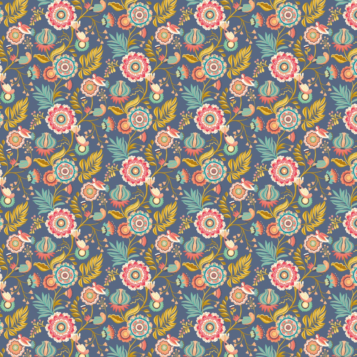 IKA50111W Ichika Trail Royal Blue & Gold Wallpaper by Ohpopsi