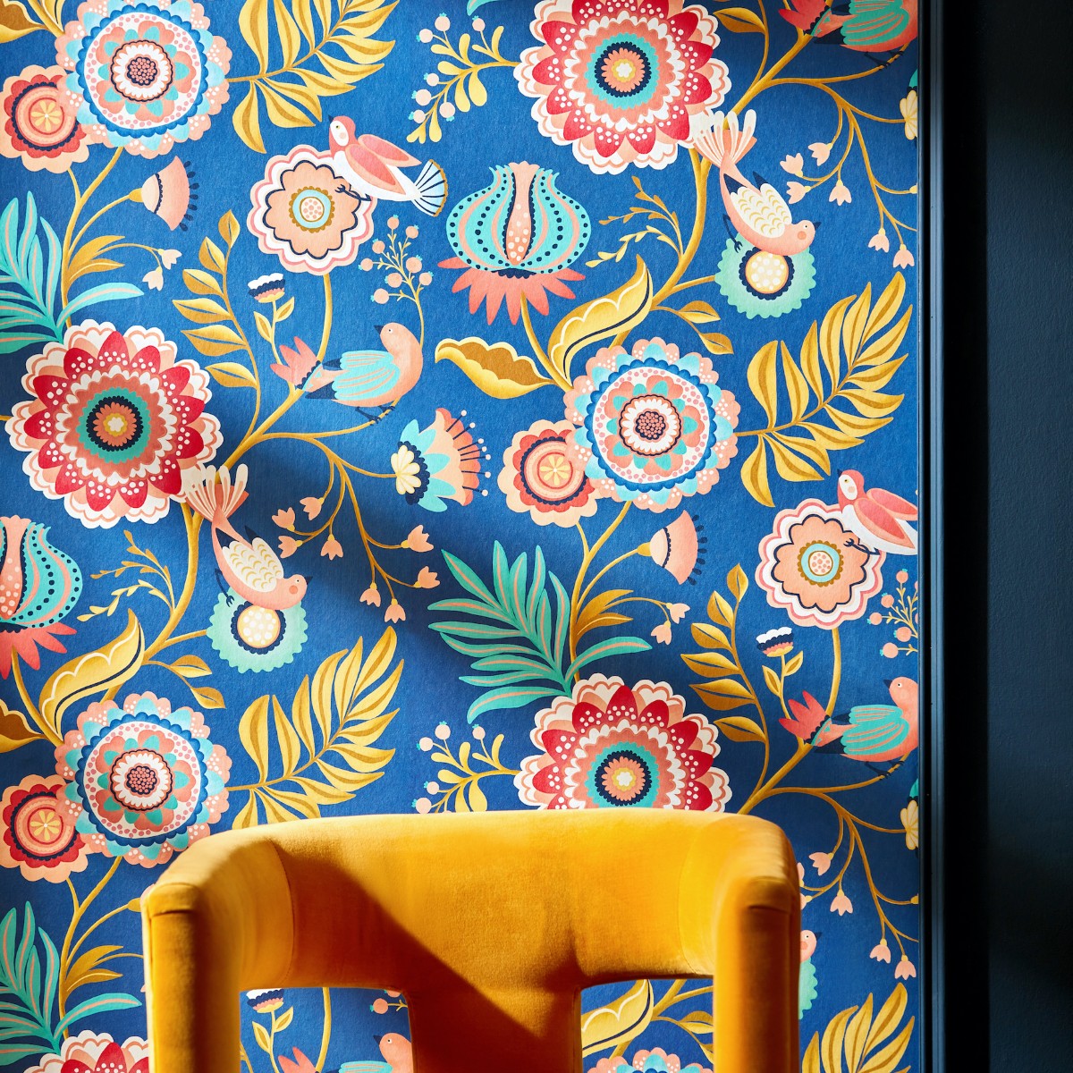 IKA50111W Ichika Trail Royal Blue & Gold Wallpaper by Ohpopsi