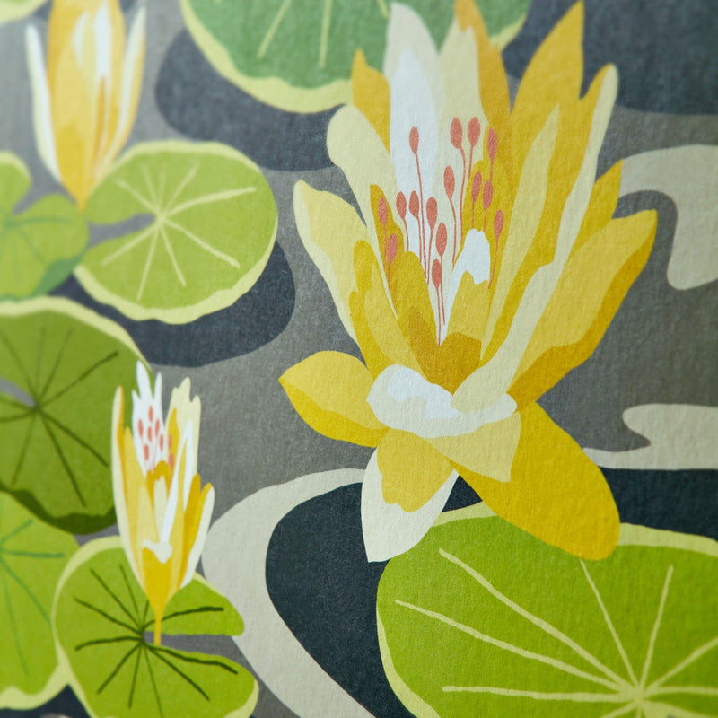 IKA50105W Waterlily Charcoal & Mustard Wallpaper by Ohpopsi