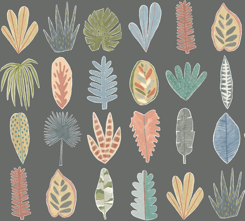 GHS50107W Leaf Boogie Charcoal Mix Wallpaper by Ohpopsi