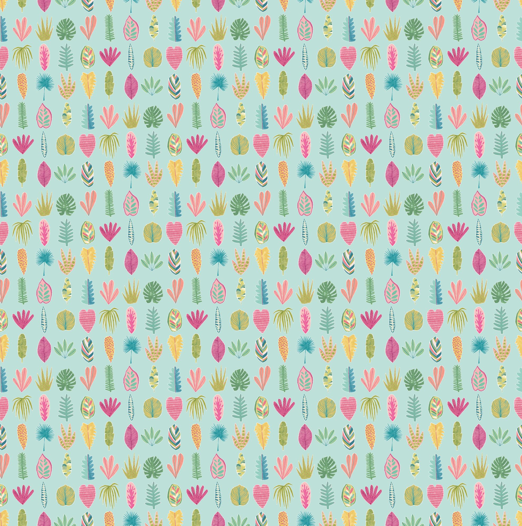 GHS50109W Leaf Boogie Aqua & Raspberry Wallpaper by Ohpopsi
