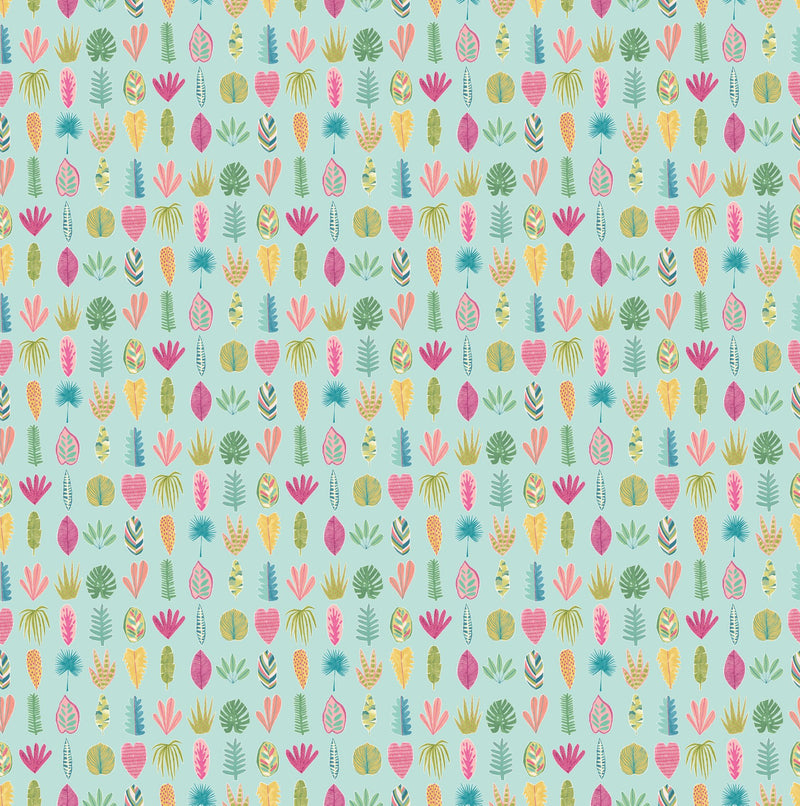GHS50109W Leaf Boogie Aqua & Raspberry Wallpaper by Ohpopsi