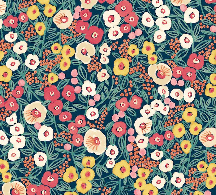 GHS50112W Flora Ditsy Indigo & Coral Wallpaper by Ohpopsi