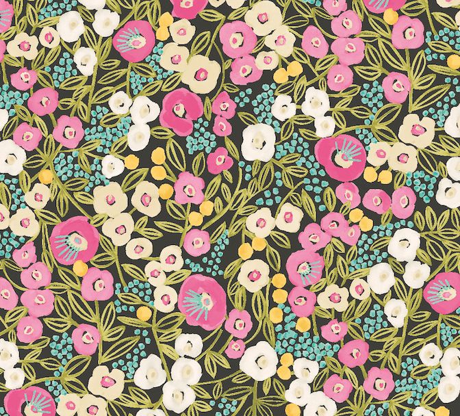 GHS50113W Flora Ditsy Fuchsia & Jet Wallpaper by Ohpopsi