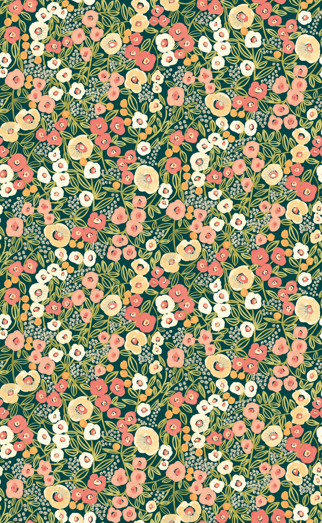 GHS50114W Flora Ditsy Juniper & Ginger Wallpaper by Ohpopsi