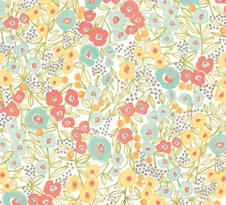 GHS50115W Flora Ditsy Coral & Sky Wallpaper by Ohpopsi