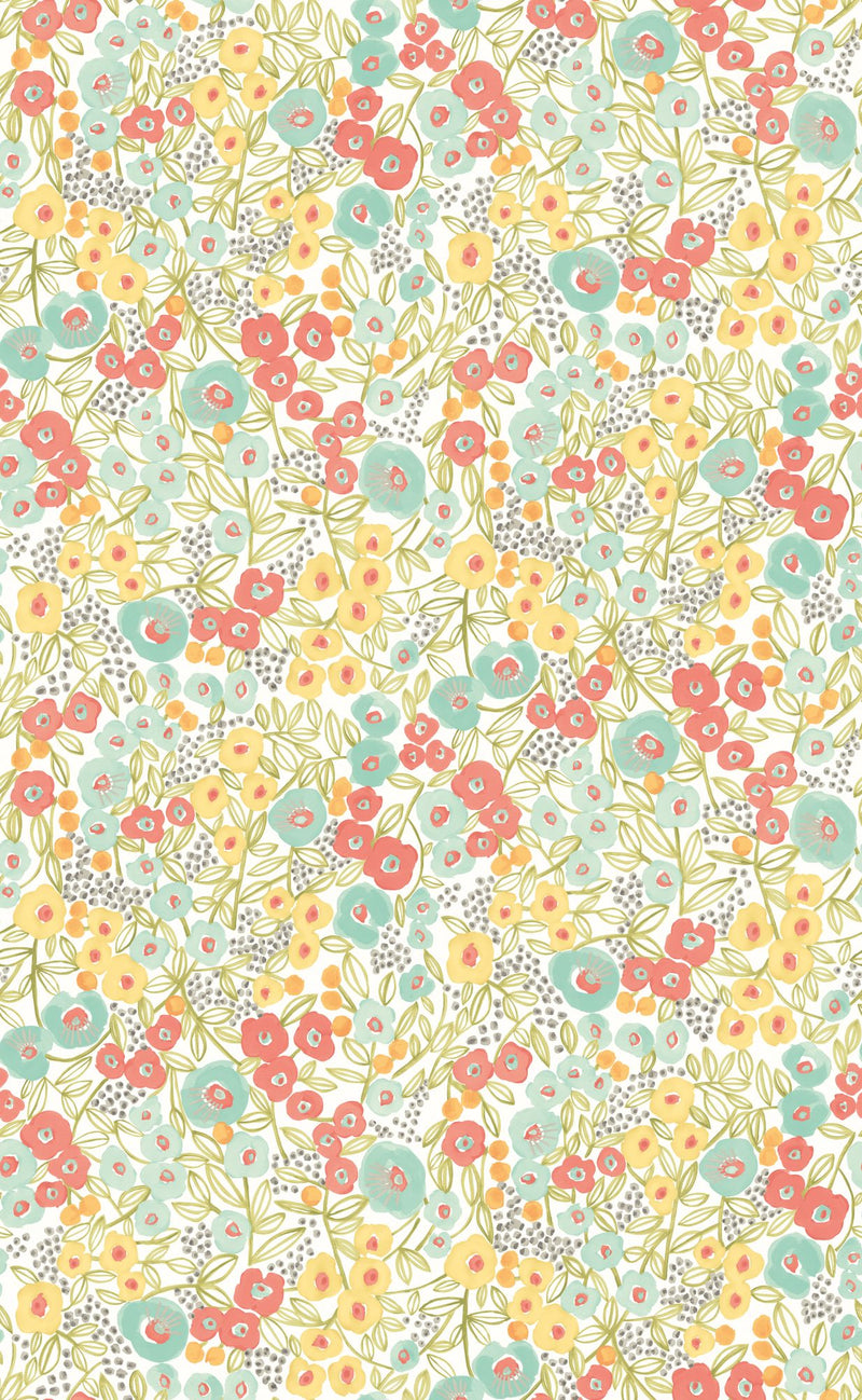 GHS50115W Flora Ditsy Coral & Sky Wallpaper by Ohpopsi