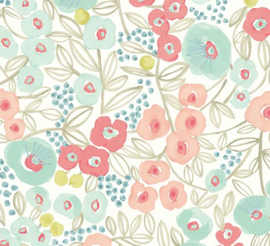 GHS50118W Flora Coral & Sky Wallpaper by Ohpopsi