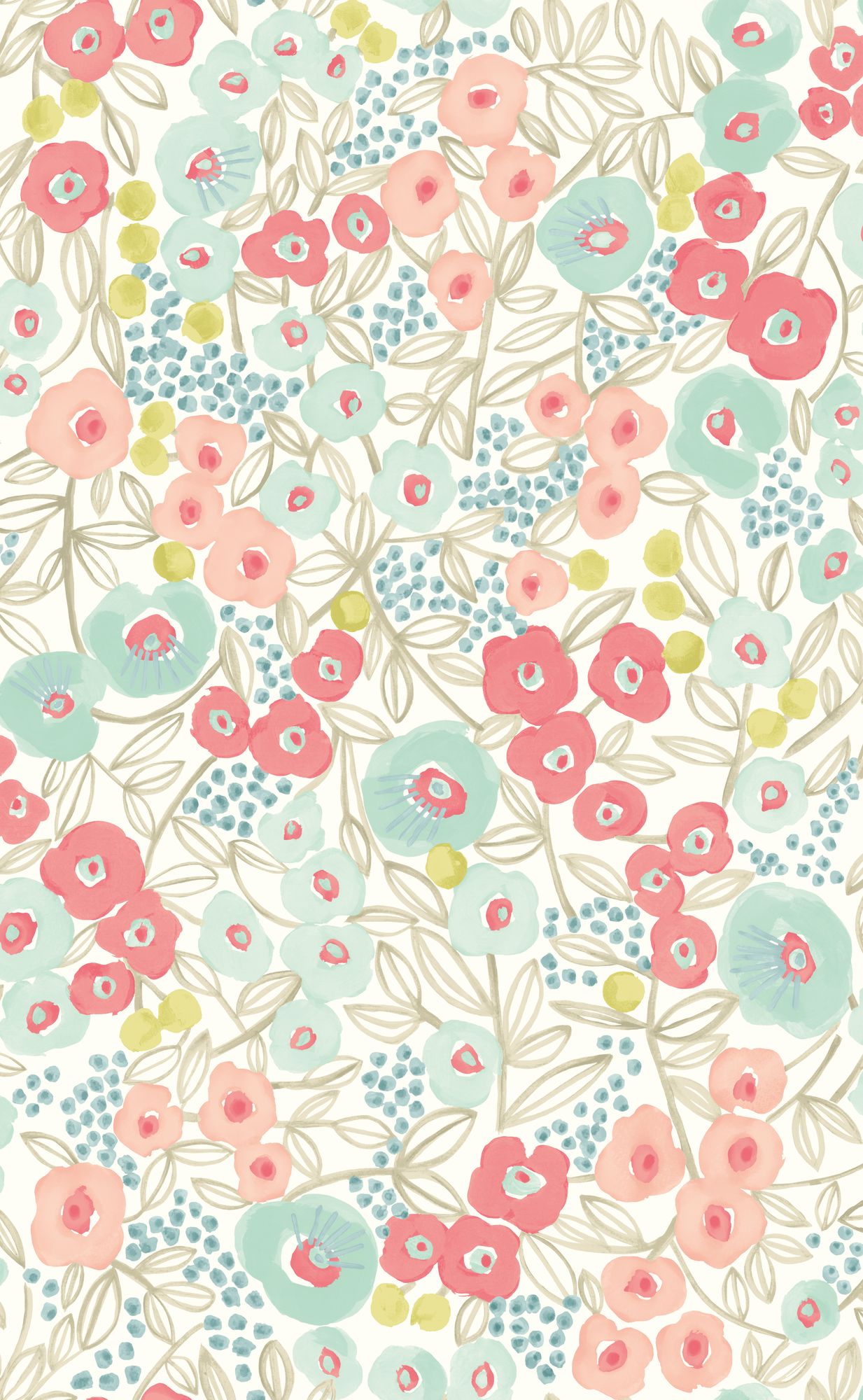 GHS50118W Flora Coral & Sky Wallpaper by Ohpopsi