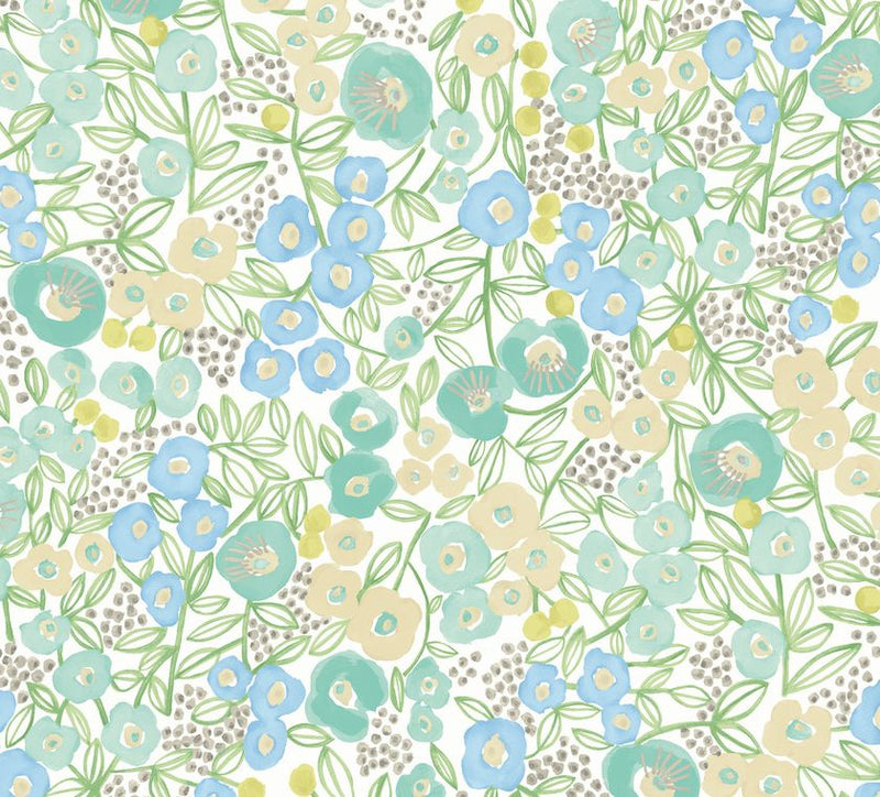 GHS50119W Flora Teal Wallpaper by Ohpopsi