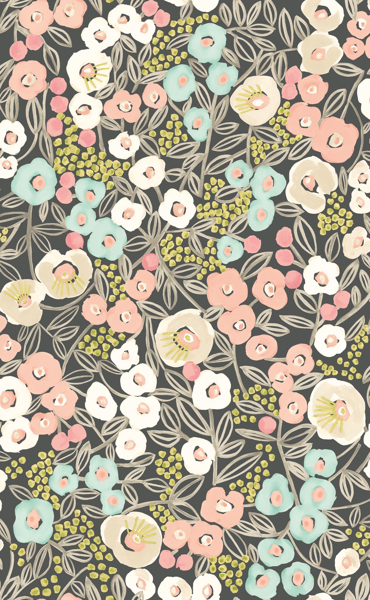 GHS50121W Flora Midnight Blush Wallpaper by Ohpopsi