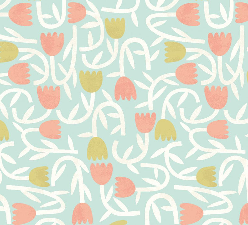 GHS50134W Tiny Tulip Duckegg Mix Wallpaper by Ohpopsi
