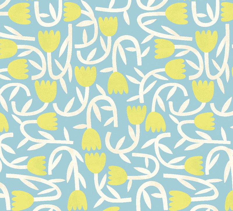 GHS50135W Tiny Tulip Lime & Sky Wallpaper by Ohpopsi