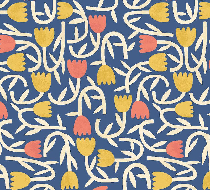 GHS50137W Tiny Tulip Indigo Mix Wallpaper by Ohpopsi