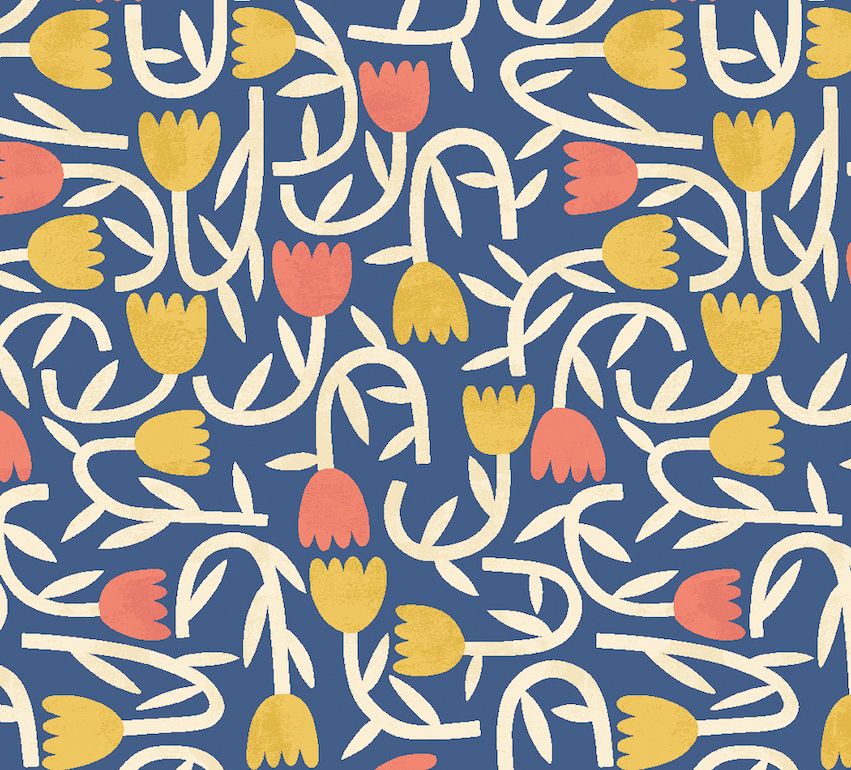 GHS50137W Tiny Tulip Indigo Mix Wallpaper by Ohpopsi
