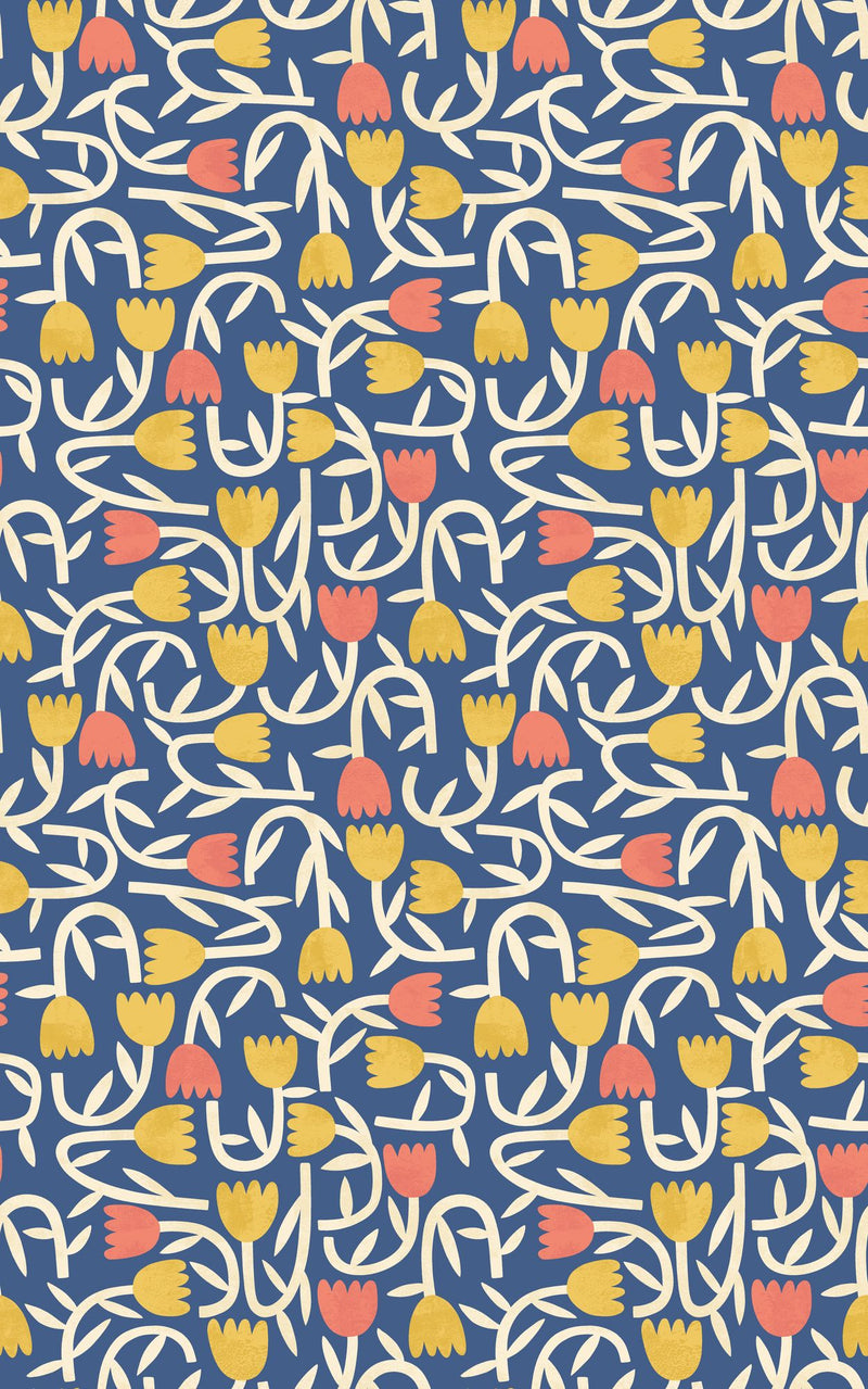 GHS50137W Tiny Tulip Indigo Mix Wallpaper by Ohpopsi