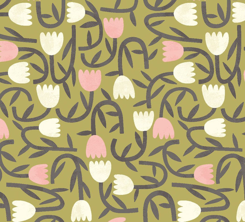 GHS50139W Tiny Tulip Olive Mix Wallpaper by Ohpopsi