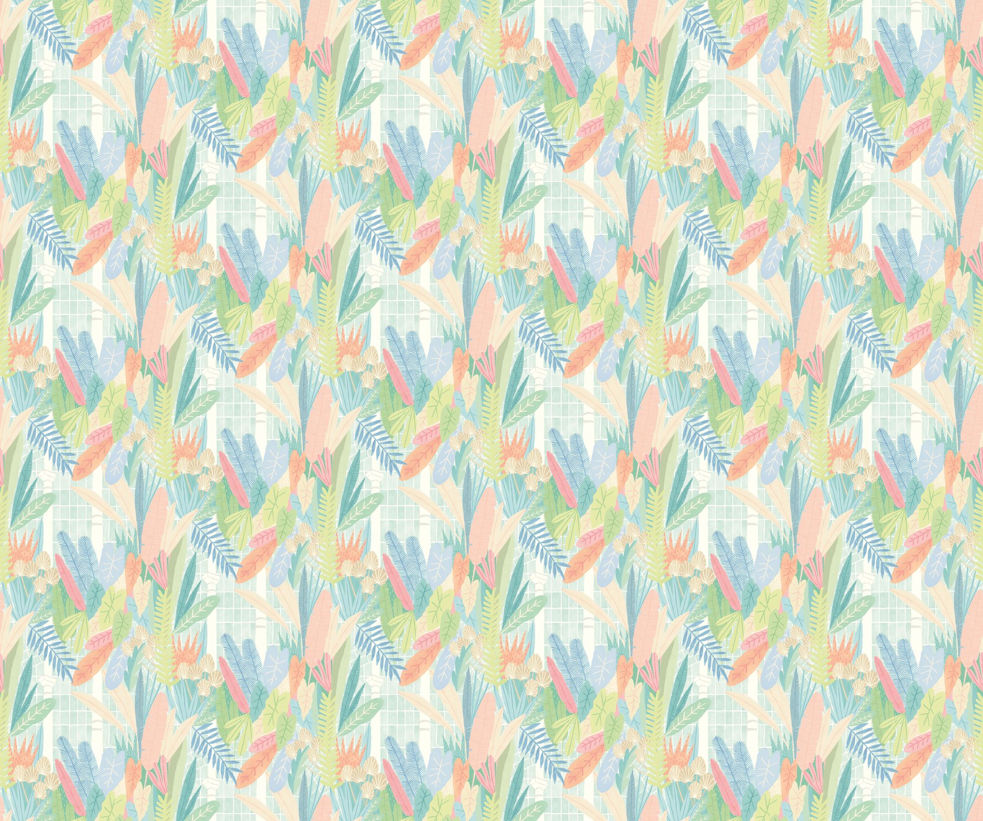 GHS50150W Glasshouse Coral & Mint Wallpaper by Ohpopsi