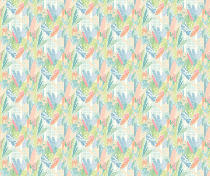 GHS50150W Glasshouse Coral & Mint Wallpaper by Ohpopsi