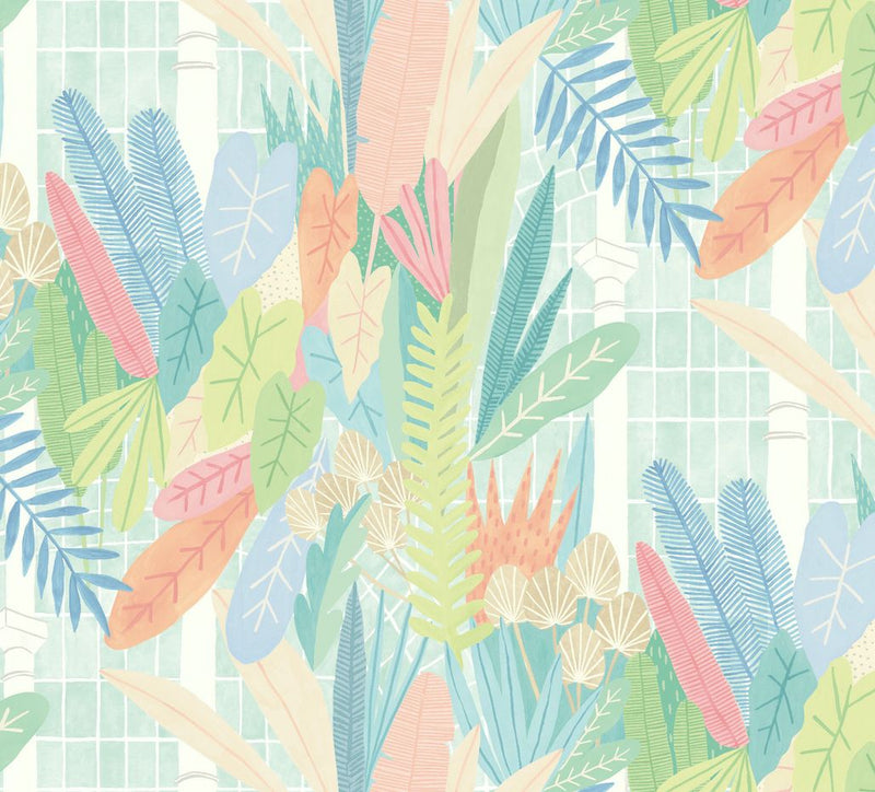 GHS50150W Glasshouse Coral & Mint Wallpaper by Ohpopsi