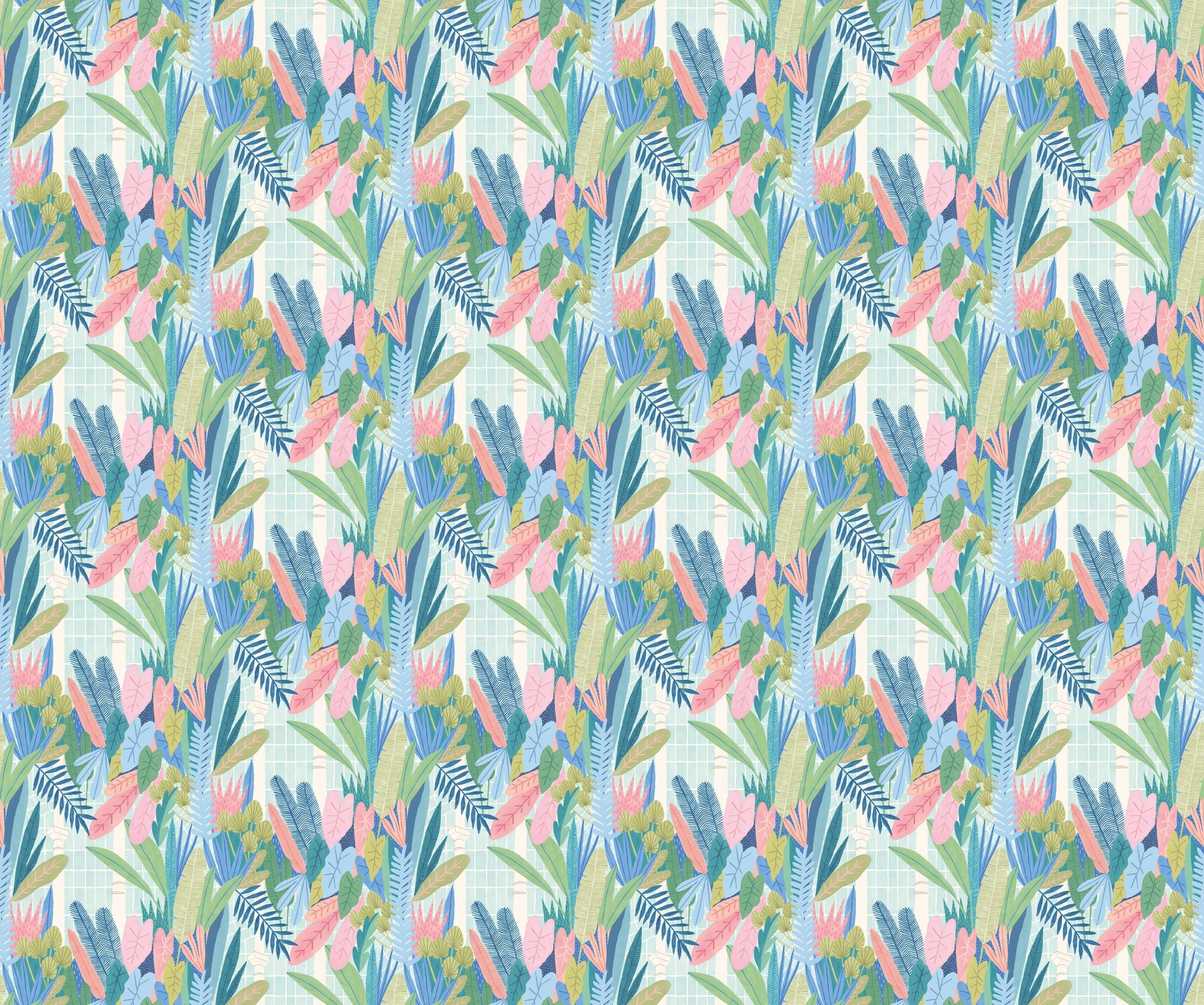 GHS50151W Glasshouse Indigo & Pink Wallpaper by Ohpopsi