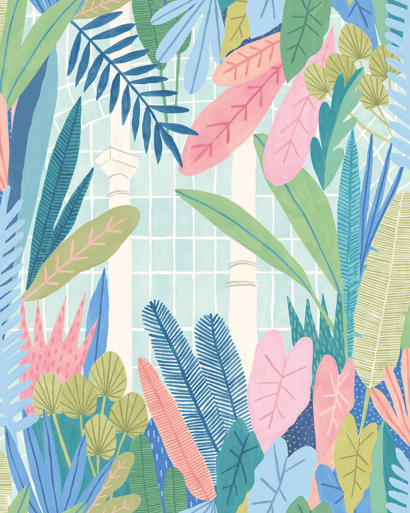 GHS50151W Glasshouse Indigo & Pink Wallpaper by Ohpopsi