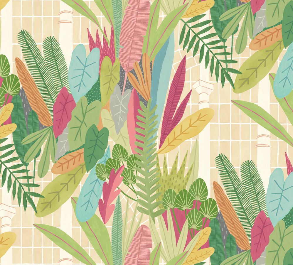 GHS50153W Glasshouse Emerald & Coral Wallpaper by Ohpopsi