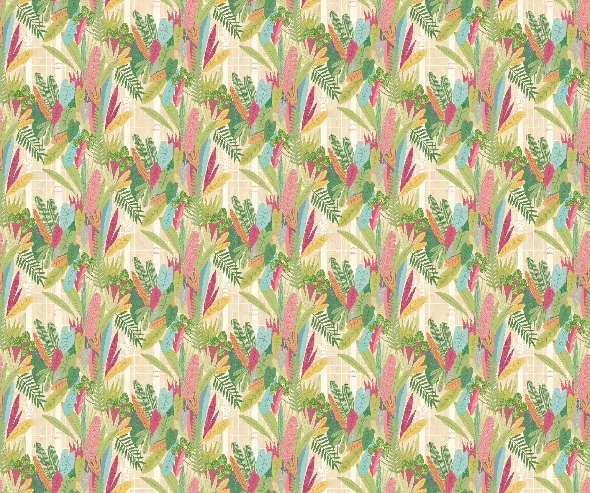 GHS50153W Glasshouse Emerald & Coral Wallpaper by Ohpopsi