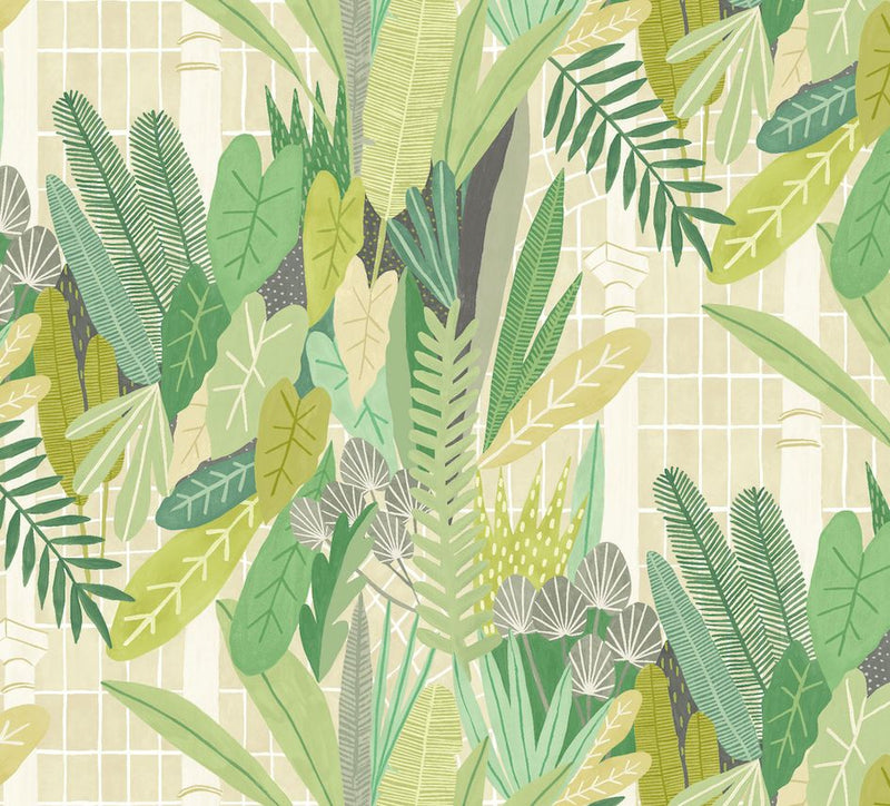 GHS50154W Glasshouse Sage & Chartreuse Wallpaper by Ohpopsi