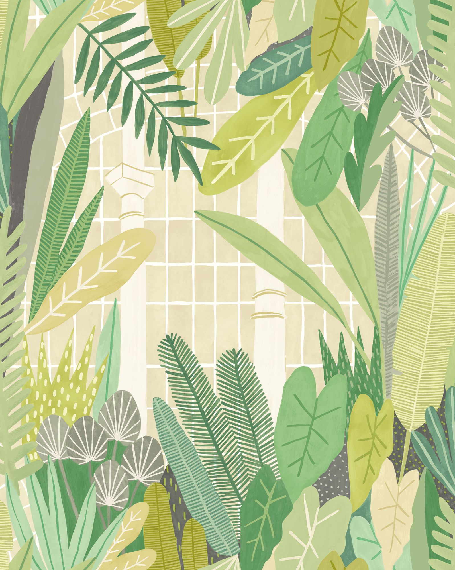 GHS50154W Glasshouse Sage & Chartreuse Wallpaper by Ohpopsi