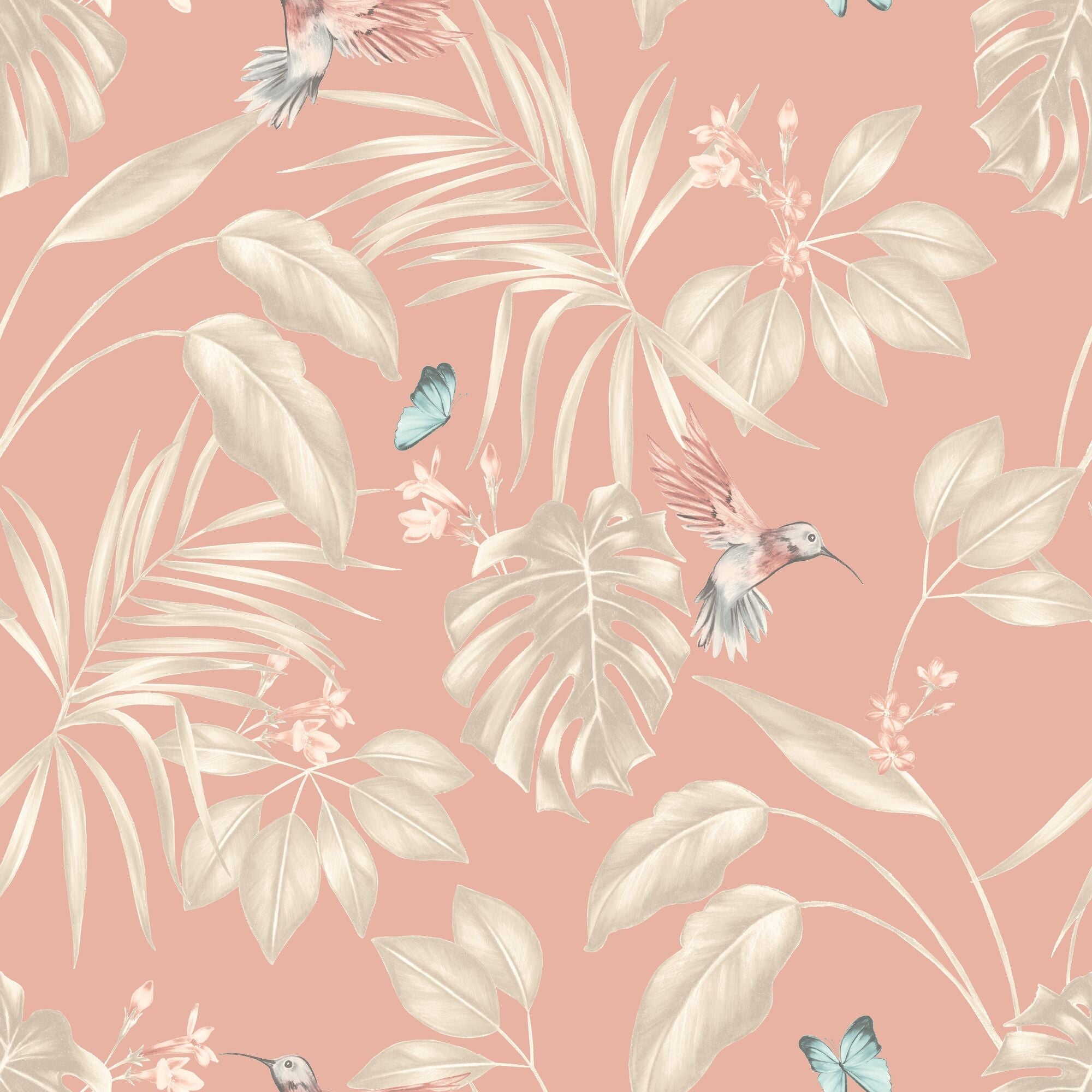 LBK50136W Hummingbird Rosewood Wallpaper by Ohpopsi