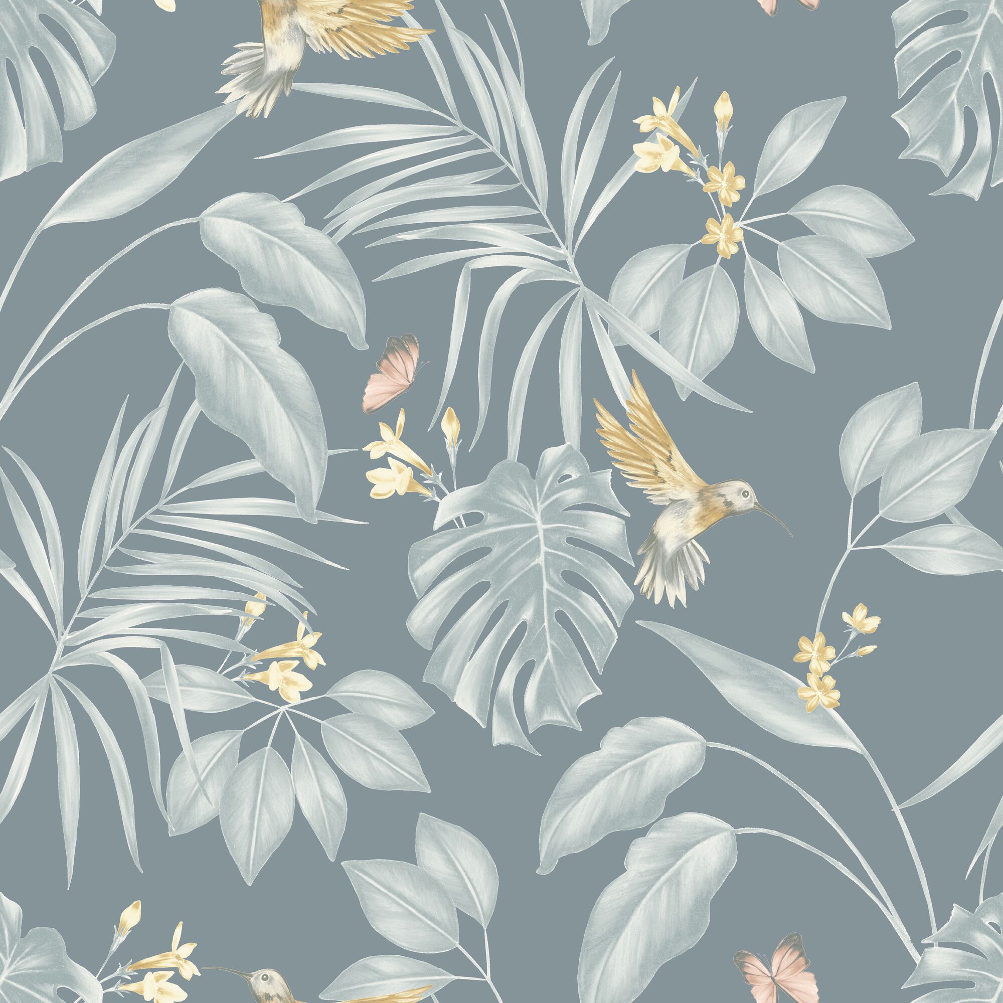 LBK50163W Hummingbird Petrol Wallpaper by Ohpopsi