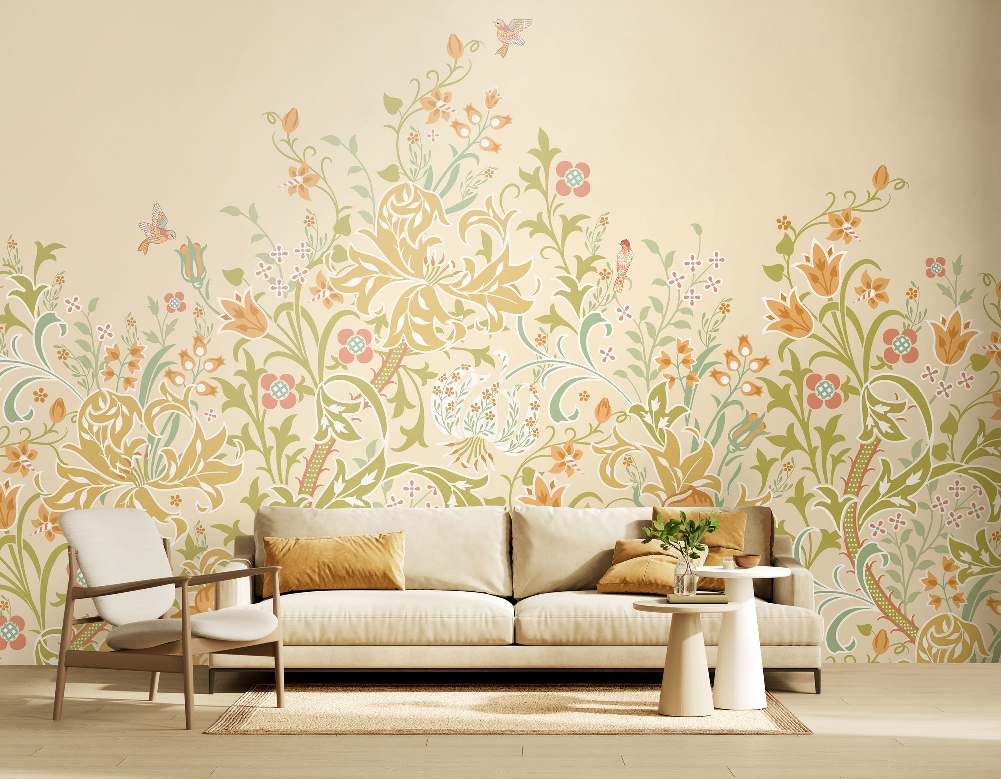 MUR374M Trailing Lily Buttercup Mural Medium by Origin Murals