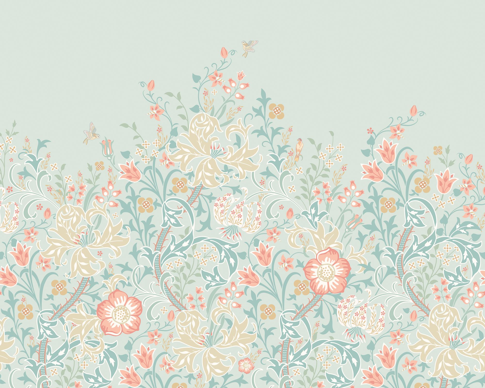MUR375L Trailing Lily Duck Egg Blue Mural Large by Origin Murals