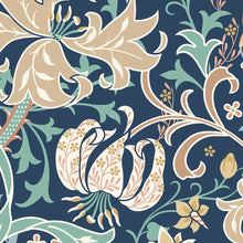 MUR376M Trailing Lily Navy Blue Mural Medium by Origin Murals