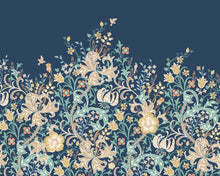 MUR376M Trailing Lily Navy Blue Mural Medium by Origin Murals