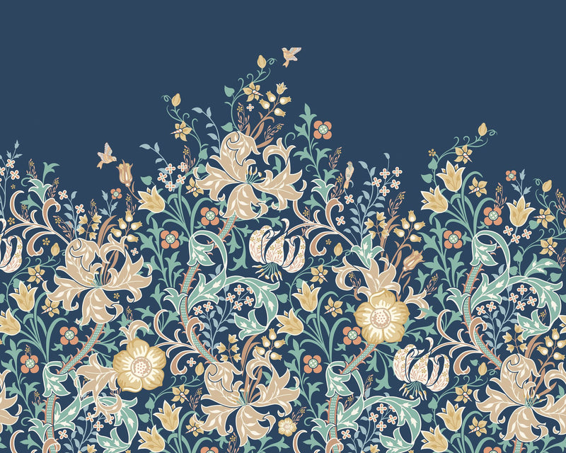 MUR376M Trailing Lily Navy Blue Mural Medium by Origin Murals