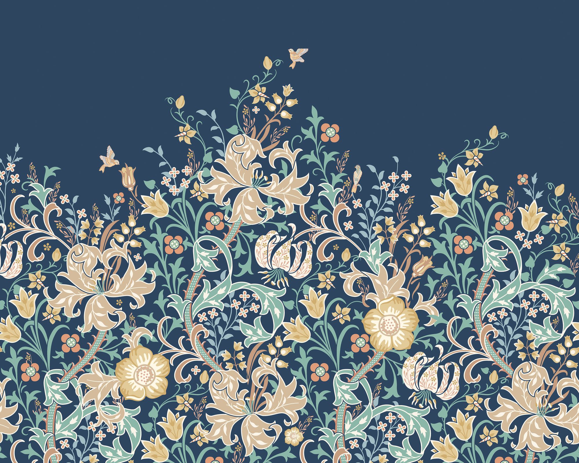 MUR376L Trailing Lily Navy Blue Mural Large by Origin Murals