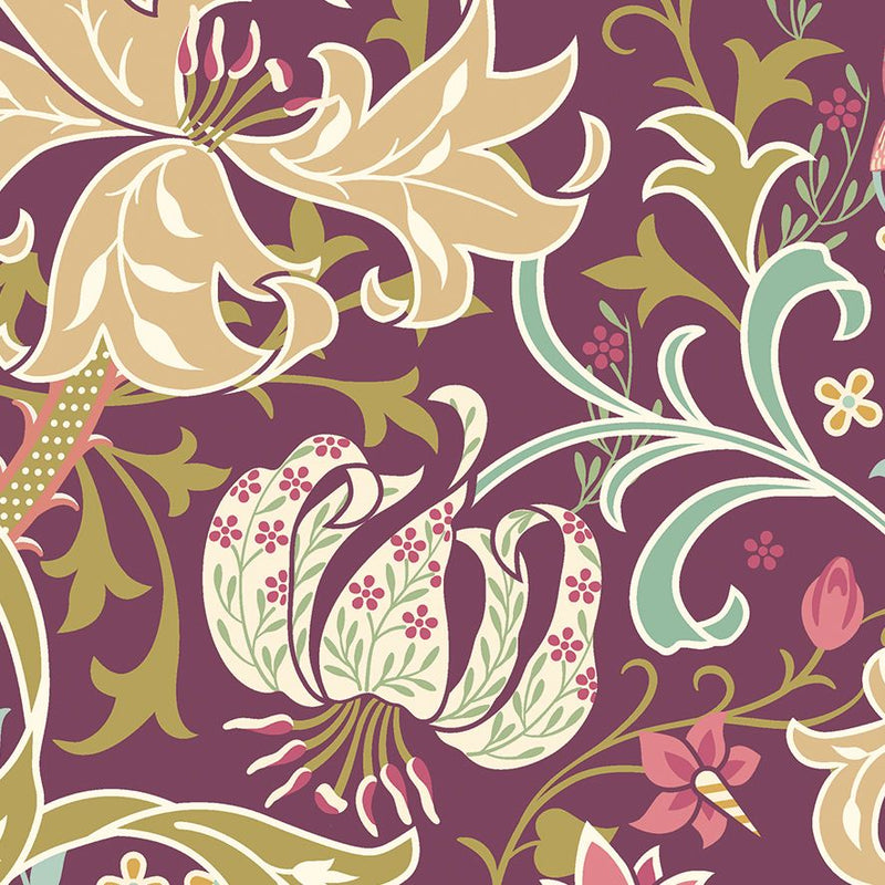 MUR377L Trailing Lily Aubergine Mural Large by Origin Murals