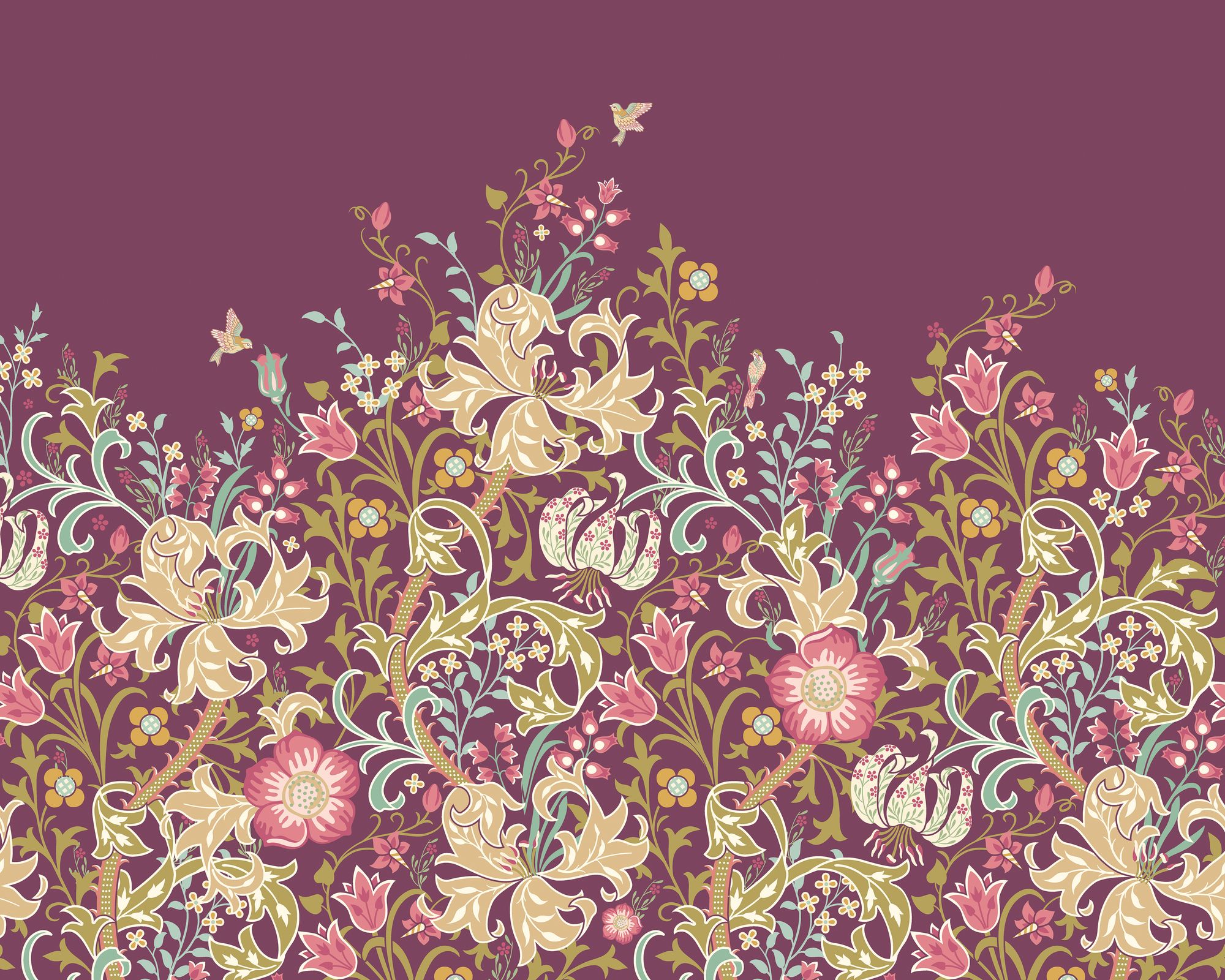 MUR377M Trailing Lily Aubergine Mural Medium by Origin Murals