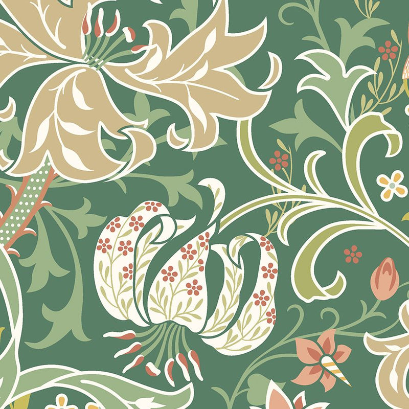 MUR378L Trailing Lily Forest Green Mural Large by Origin Murals