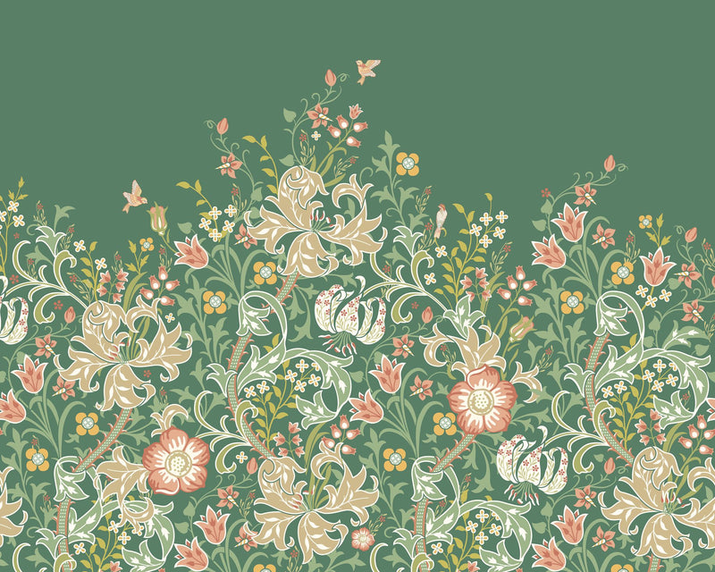 MUR378M Trailing Lily Forest Green Mural Medium by Origin Murals