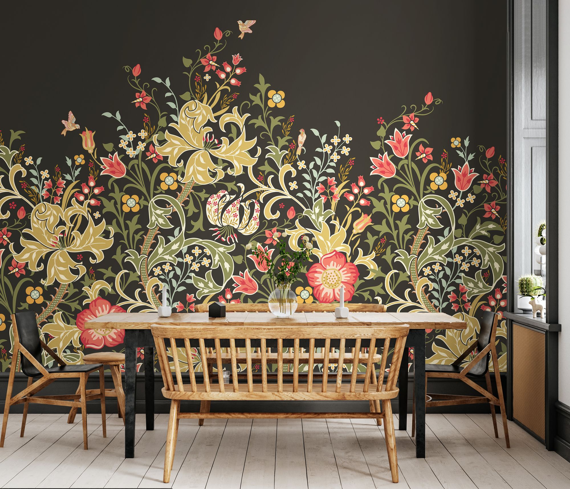 MUR379M Trailing Lily Midnight Mural Medium by Origin Murals