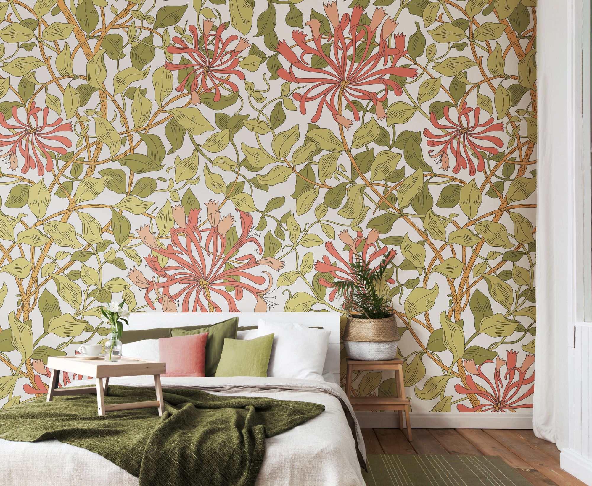 MUR380L Honeysuckle Soft Coral Mural Large by Origin Murals