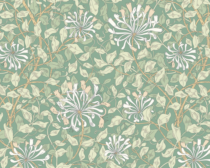 MUR382L Honeysuckle Soft Jade Mural Large by Origin Murals