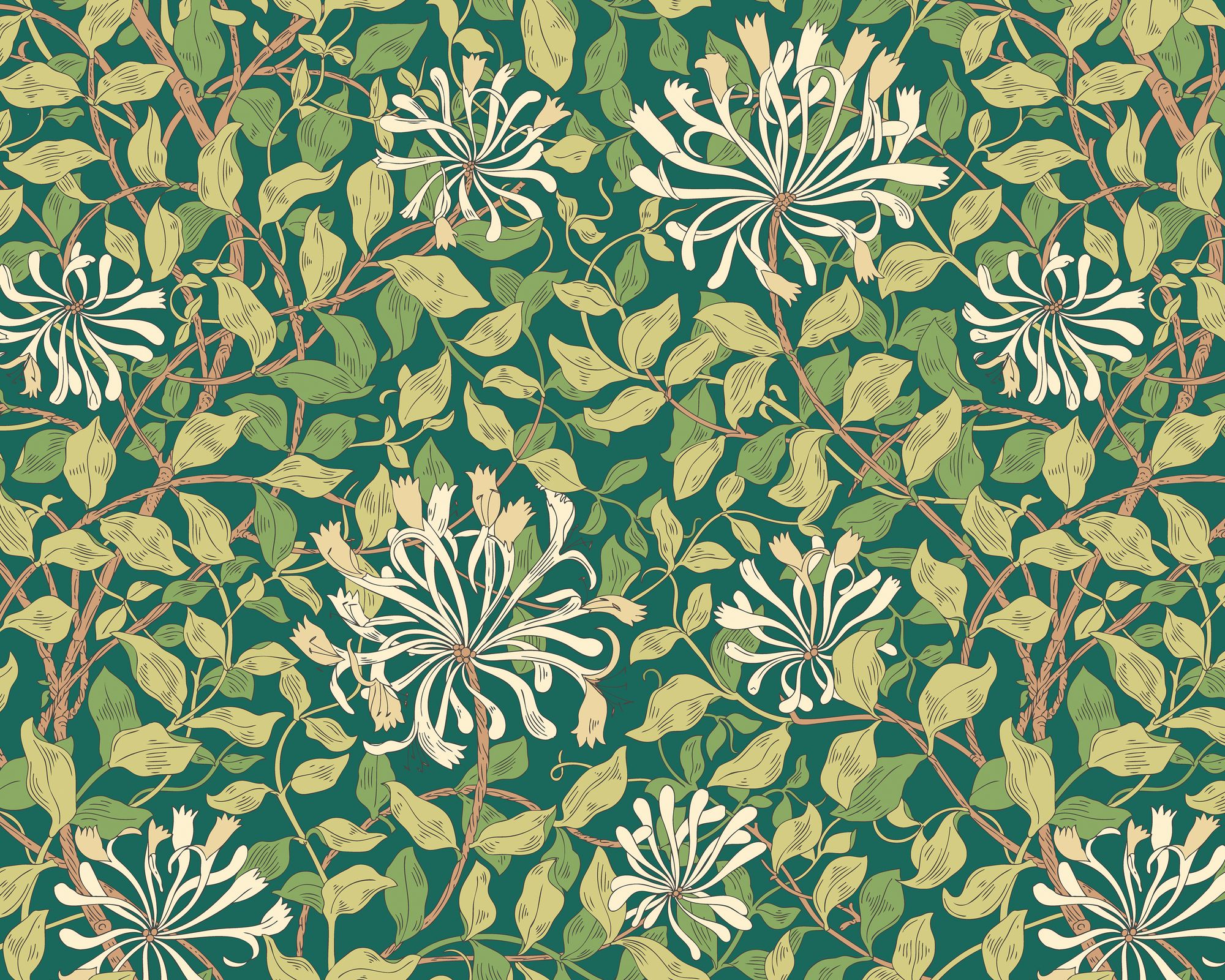 MUR383M Honeysuckle Forest Green Mural Medium by Origin Murals